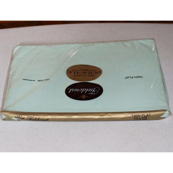 Vtg NOS Fieldcrest Duracale All Cotton Percale Green Twin Flat Sheet 72 x 108 - Picture 3 of 5